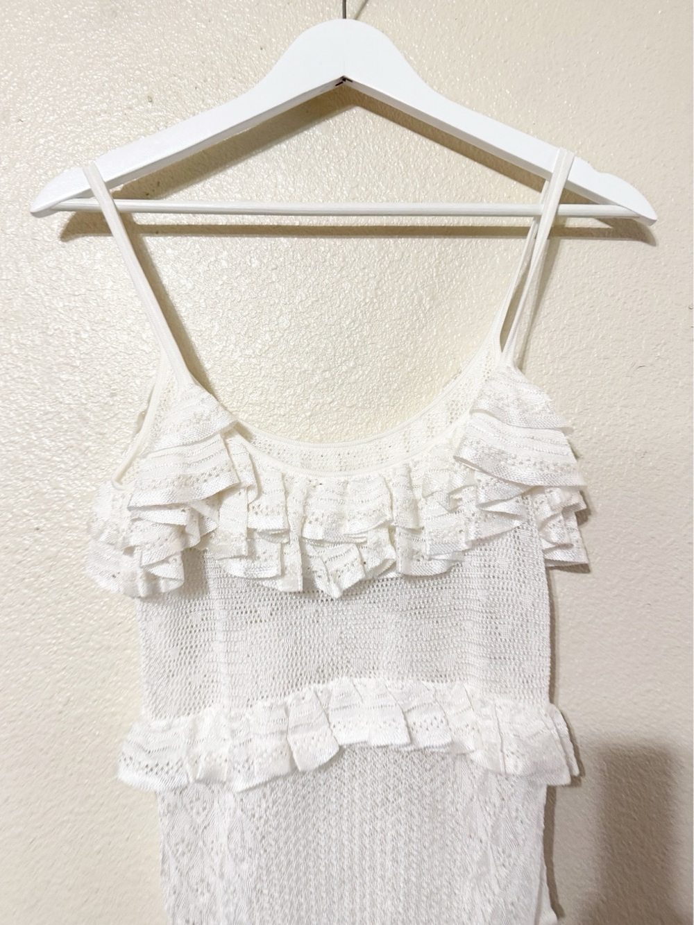 Ulla Johnson Bania Knit Bodysuit in Pearled Ivory Ruffle Pointelle Drop Needle - Picture 12 of 12